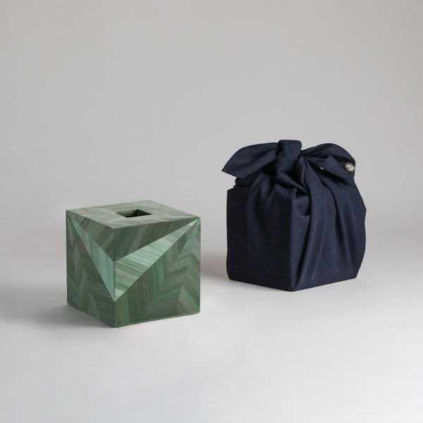 Mirror Tissue Box - Malachite Straw, Square