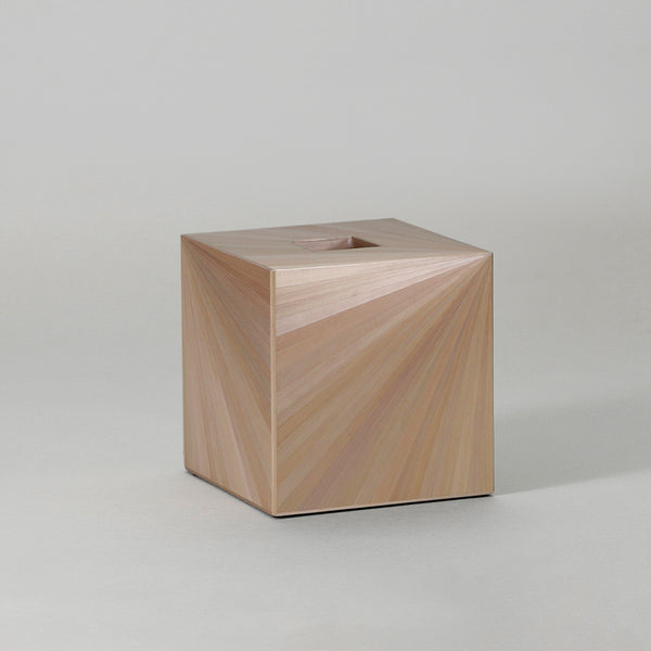 Soleil Tissue Box - Burnished Metal Straw, Square - Oak wood